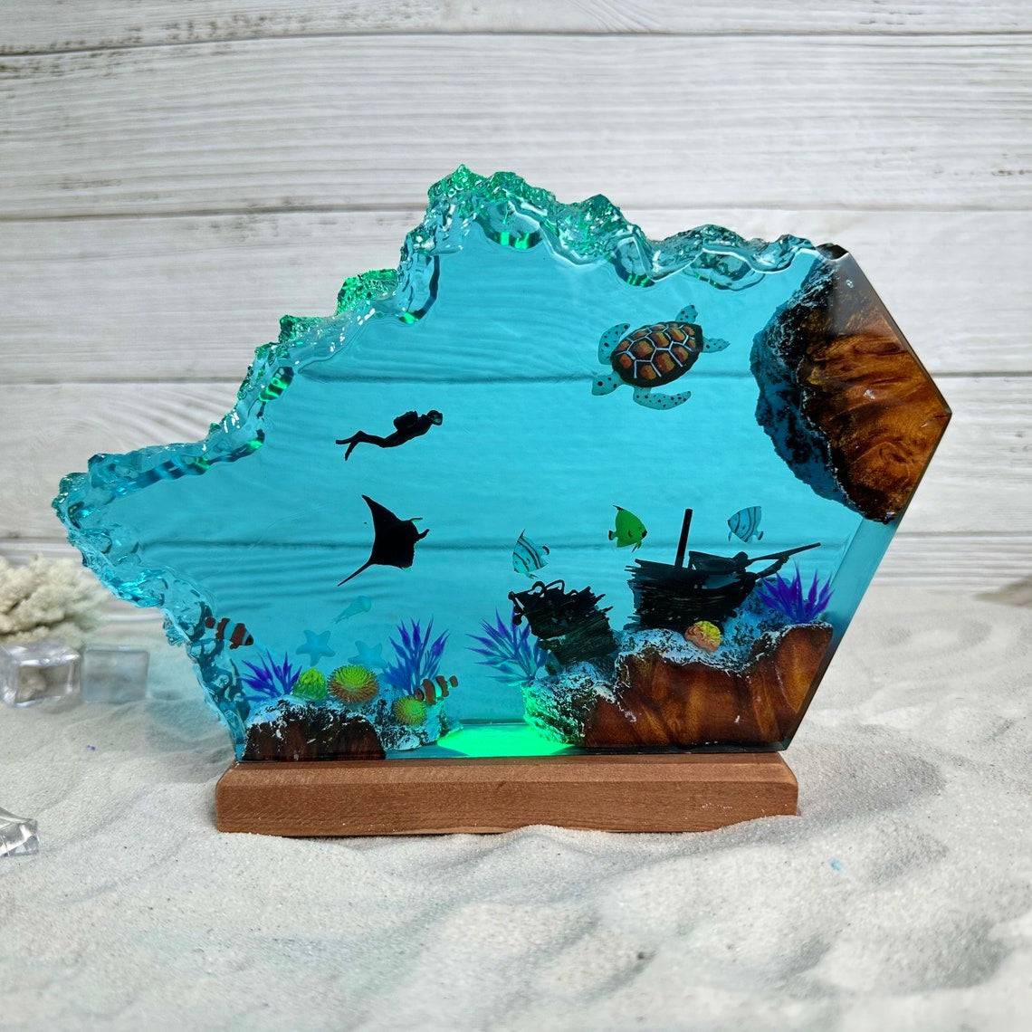 Ray, Turtle and Scuba Diver Resin Night Light - OPICRAFT 