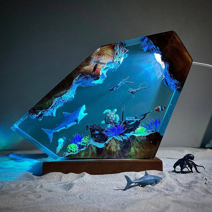 Great White Shark and Turtle Resin Night Light - OPICRAFT 