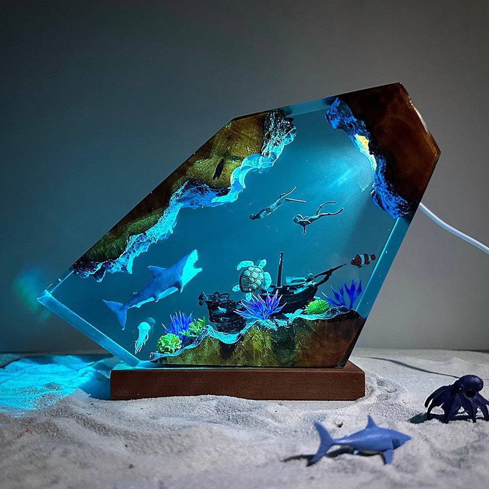 Great White Shark and Turtle Resin Night Light - OPICRAFT 