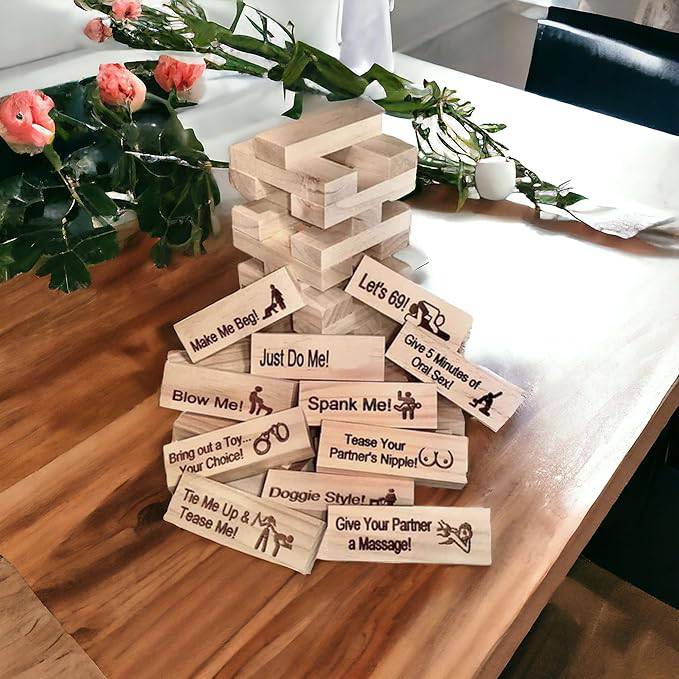 FlirtStack: 48pcs Naughty Block Tower Game for Couples – Sexy Date Night, Romantic Fun, and Valentine’s Gift Ideas - OPICRAFT 