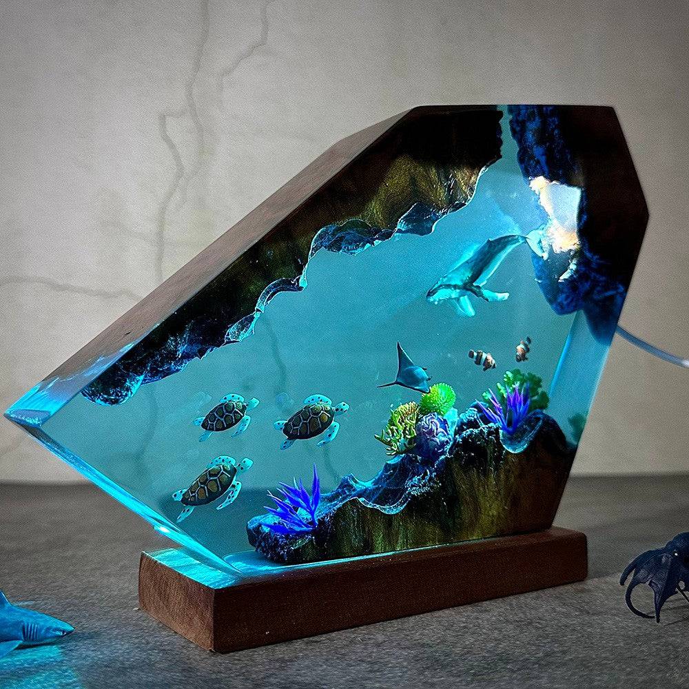 Giant Humpback Whale and Turtles Resin Night Light - OPICRAFT 