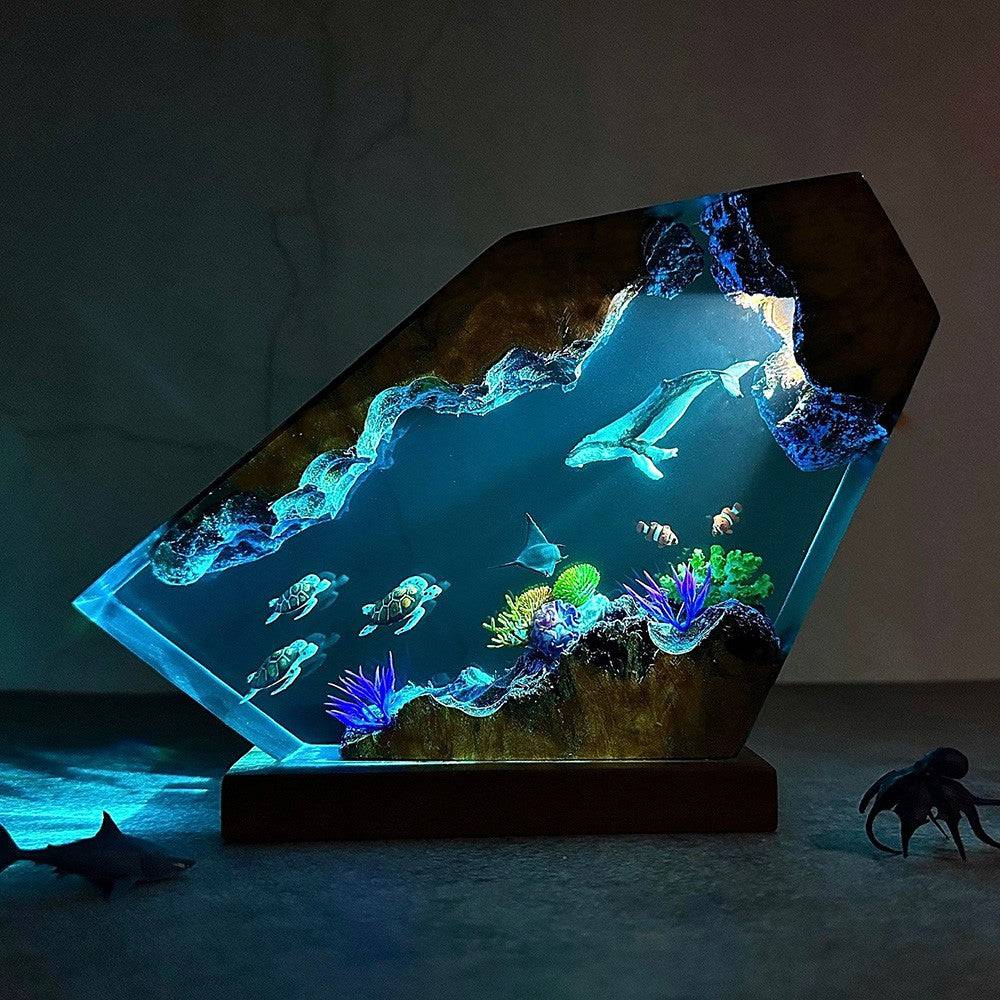 Giant Humpback Whale and Turtles Resin Night Light - OPICRAFT 
