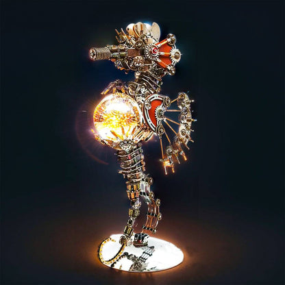 Intricate 3D Steampunk Metal Seahorse Puzzle Kit with Illuminating Lamp - 2100 Pieces of Whimsy! - OPICRAFT 