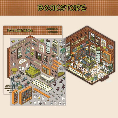 Shop Sticker Scenes! Create DIY Bookstore|Izakaya|Sweet Cake|Burger Shop|Hotpot Restaurant - OPICRAFT 