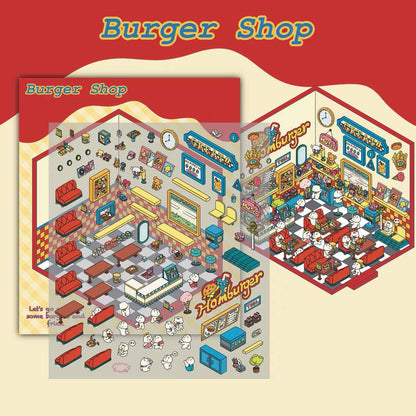 Shop Sticker Scenes! Create DIY Bookstore|Izakaya|Sweet Cake|Burger Shop|Hotpot Restaurant - OPICRAFT 