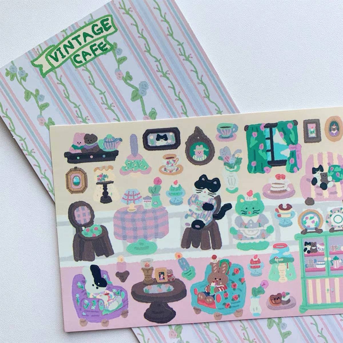 Stickers Scenes! DIY Vintage Cafe|Toy Store|Restaurant|Rabbit Kindergarten - OPICRAFT 