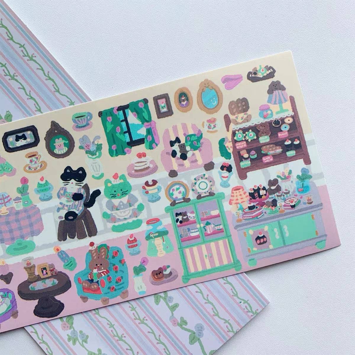 Stickers Scenes! DIY Vintage Cafe|Toy Store|Restaurant|Rabbit Kindergarten - OPICRAFT 