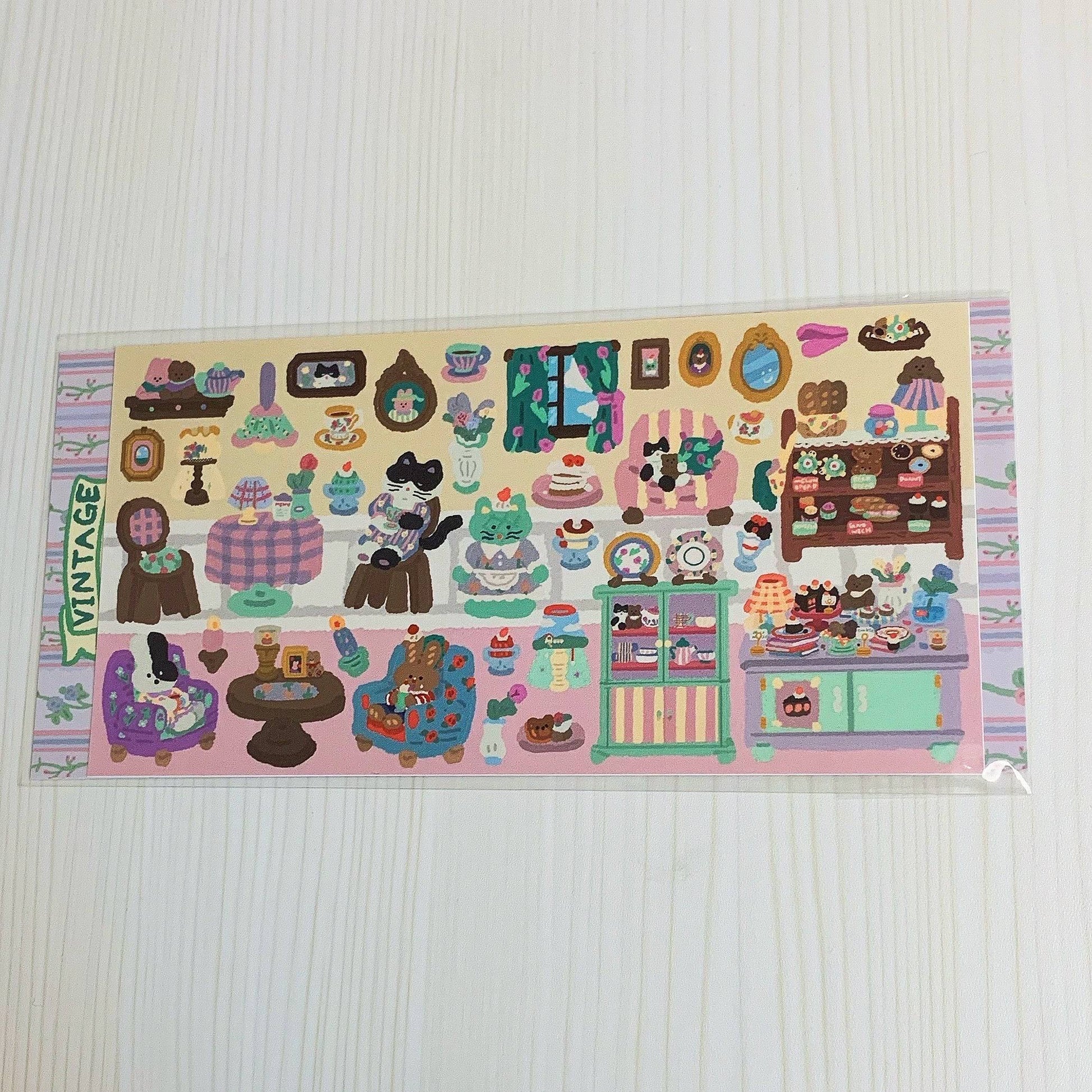 Stickers Scenes! DIY Vintage Cafe|Toy Store|Restaurant|Rabbit Kindergarten - OPICRAFT 