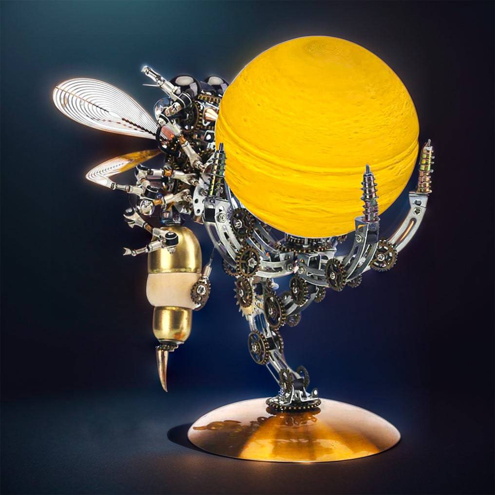 Ingenious 3D Metal Wasp Puzzle Kit with Remote-Controlled Lamp - 627 Intricate Pieces - OPICRAFT 