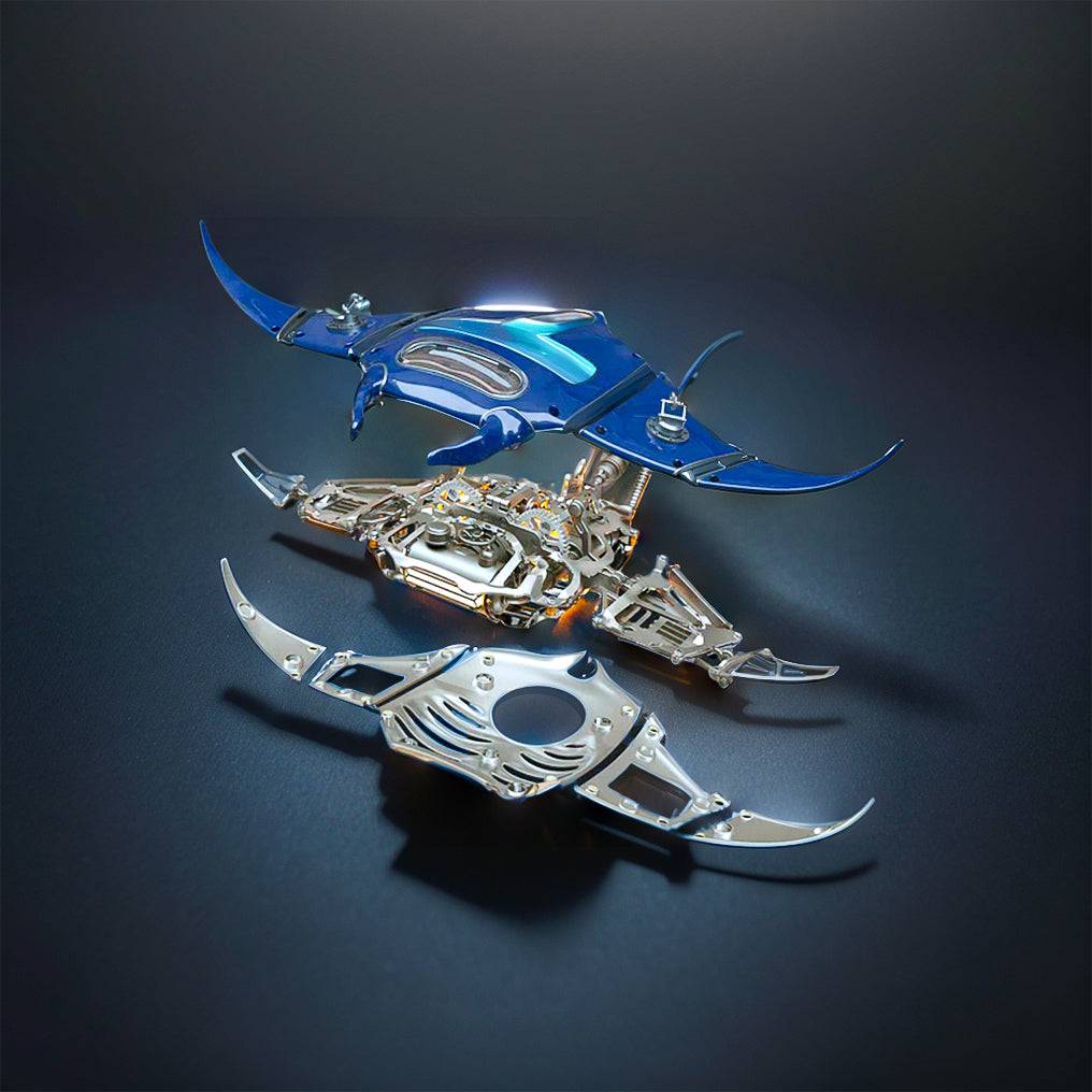 Illuminate Your Imagination: 3D Metal Mechanical Manta Ray Model Kit - Over 200 Pieces for a Stunning Assembly Experience! - OPICRAFT 