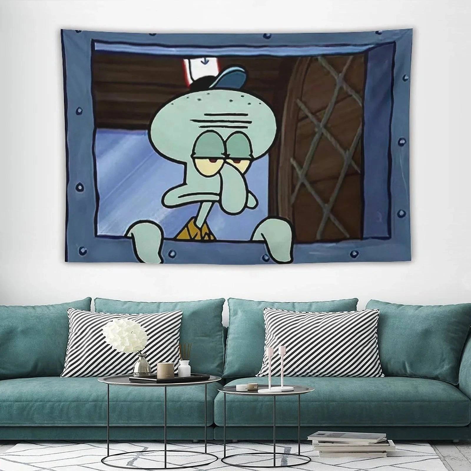 Squidward Octopus Cartoon Tapestry - BRIVLOX | Where Innovation Meets Style!