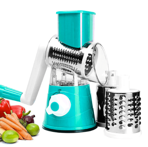 BRIVLOX ARKALIFE™ 3-in-1 Rotary Cheese Grater, Kitchen Mandoline Vegetable Slicer with 3 Interchangeable Blades for Fruit, Vegetables, Nuts - BRIVLOX | Where Innovation Meets Style!