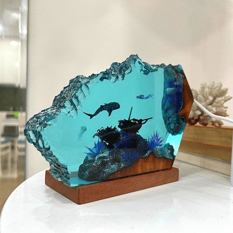 Whale Shark and Diver Resin Night Light - OPICRAFT 