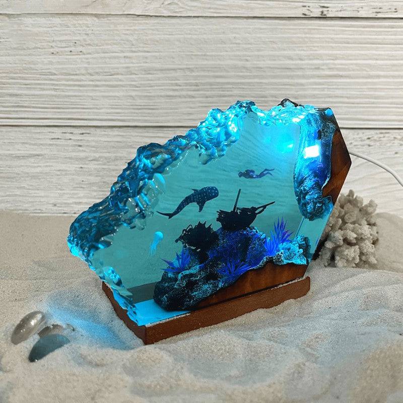 Whale Shark and Diver Resin Night Light - OPICRAFT 