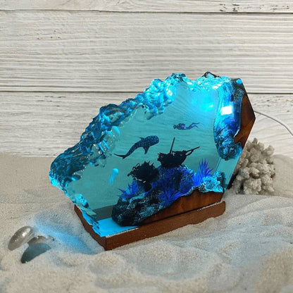 Whale Shark and Diver Resin Night Light - OPICRAFT 