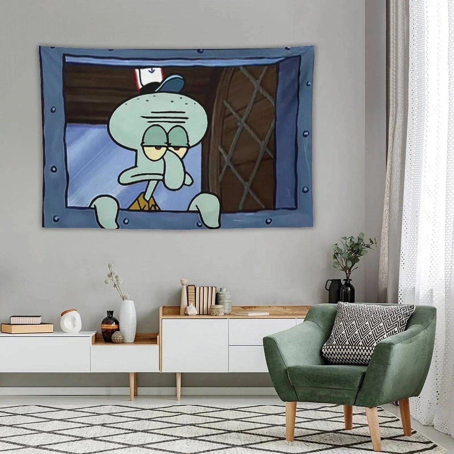 Squidward Octopus Cartoon Tapestry - BRIVLOX | Where Innovation Meets Style!