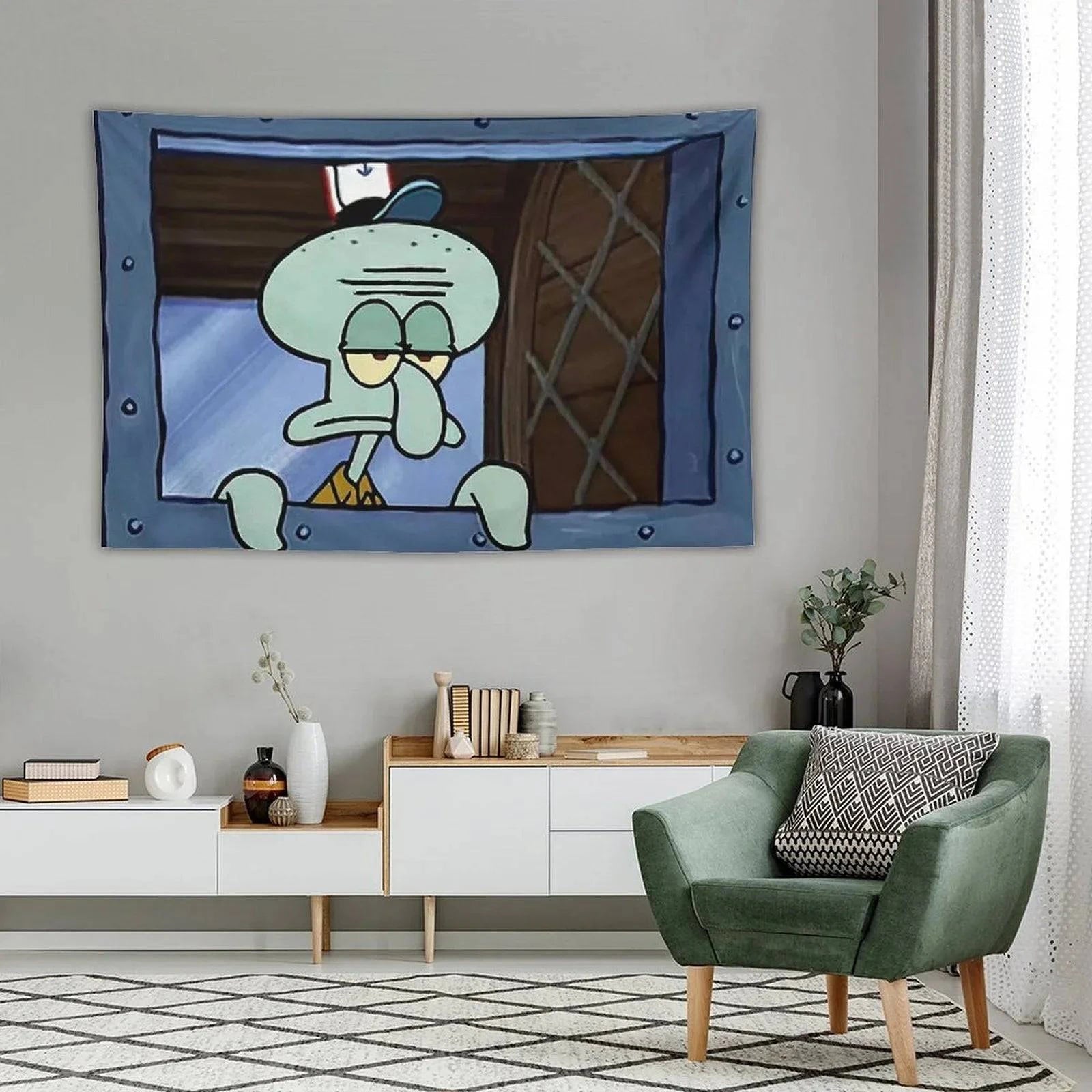 Squidward Octopus Cartoon Tapestry - BRIVLOX | Where Innovation Meets Style!