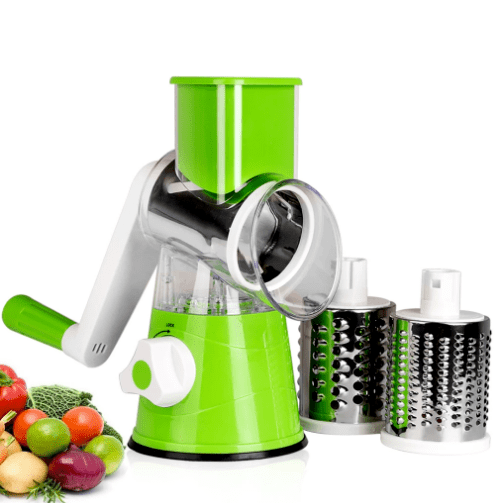 BRIVLOX ARKALIFE™ 3-in-1 Rotary Cheese Grater, Kitchen Mandoline Vegetable Slicer with 3 Interchangeable Blades for Fruit, Vegetables, Nuts - BRIVLOX | Where Innovation Meets Style!