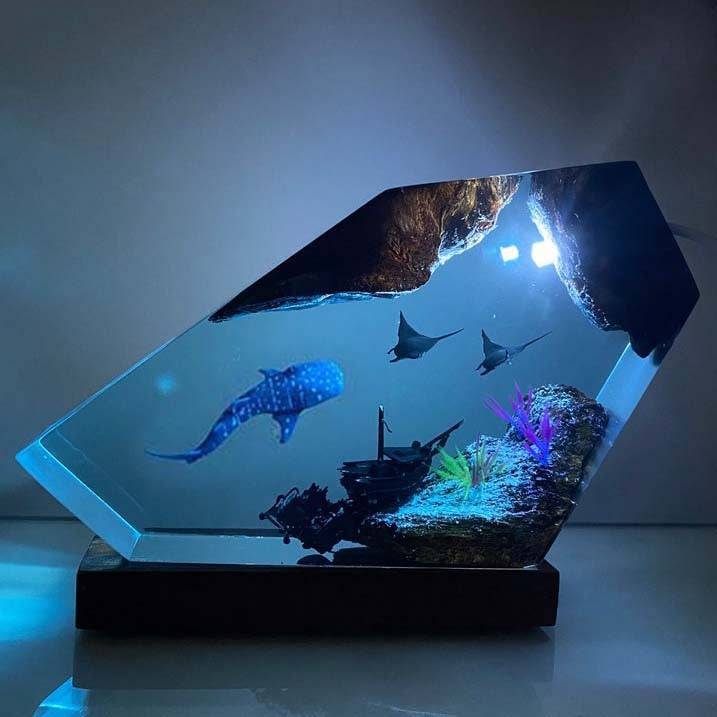 Whale Shark and Rays Resin Night Light - OPICRAFT 