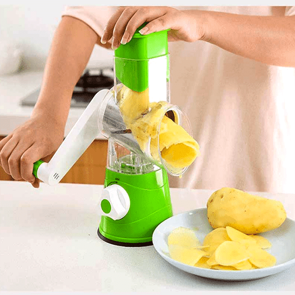 BRIVLOX ARKALIFE™ 3-in-1 Rotary Cheese Grater, Kitchen Mandoline Vegetable Slicer with 3 Interchangeable Blades for Fruit, Vegetables, Nuts - BRIVLOX | Where Innovation Meets Style!